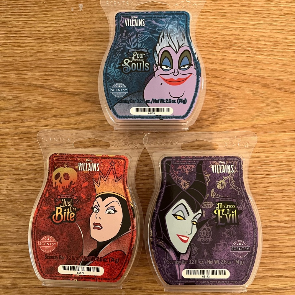Scentsy Villains Wax Bars Trio - Blue, Red, Purple